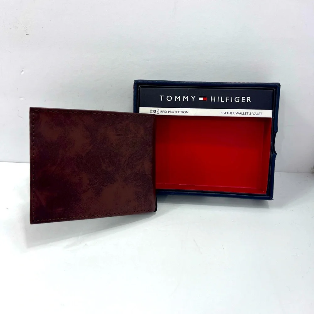 TOMMY HILFIGER 💯 MENS WALLET DOUBLE FOLD, BROWN, GENUINE LEATHER, RFID READY - Picture 3 of 14